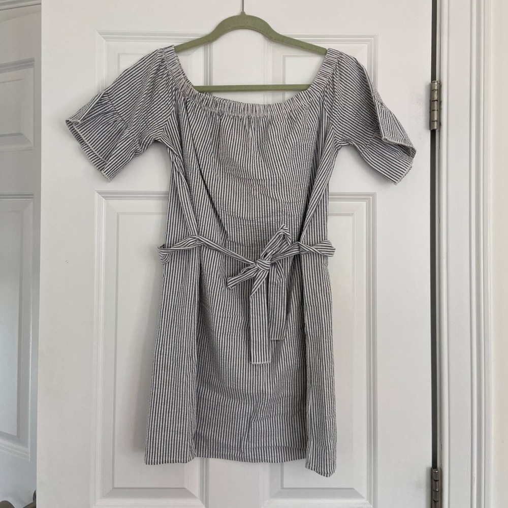 Gray and White Seersucker Top